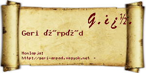Geri Árpád névjegykártya